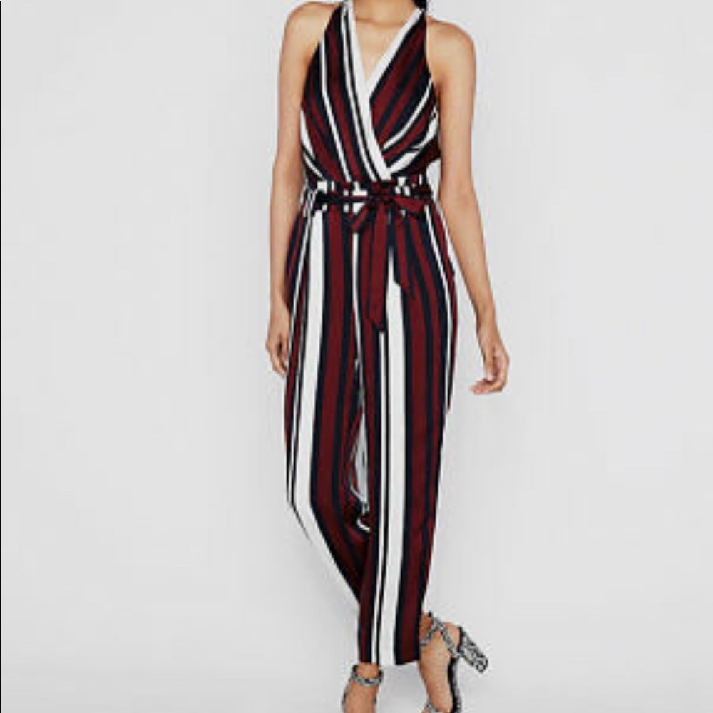 Black, Red, and White Striped Express Romper Size 0